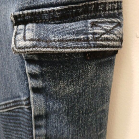 Denim House Mens Dark Wash Biker/Cargo Denim Jeans Zipper 32-32 *Rare* - Picture 7 of 16